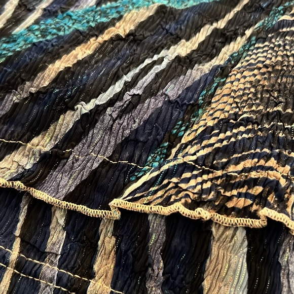 Alberto Makali SZ S Long Sleeve Crepe Semi Sheer Animal Print Blue Blouse Sequin - Picture 14 of 15